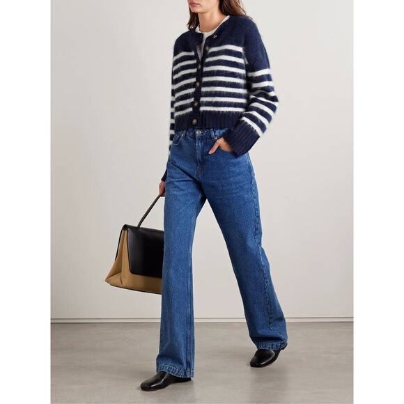 La Ligne Brushed Cashmere Cardigan in Navy and Cream XS - Picture 1 of 3